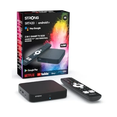 Bild av STRONG SRT420 Hybrid Streaming Box Android TV + TNT, 4K, HDR, Dolby® Digital och Plus, Chromecast, Google röstassistent, Netflix, Disney +, Prime, WiFi, Ethernet, Bluetooth