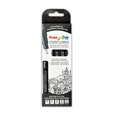 Bild av Pentel Punktfoder S20P 5, set med 5 fineliners, svart, vattentät och bleknar inte, 0,050,8 mm