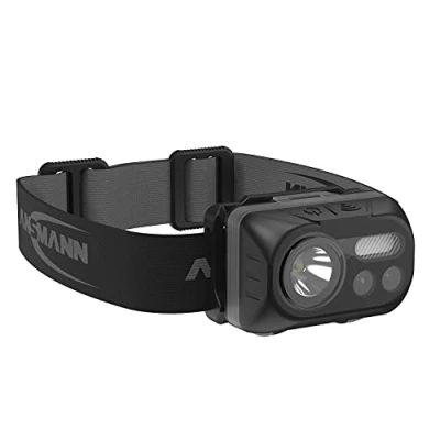 Bild av ANSMANN faro inclinabile a LED [nero] leggero 230 lumen torcia frontale include e 3 batterie AAA, super luminoso, ideale per jogging, ciclismo, cane da passeggio, anni di garanzia