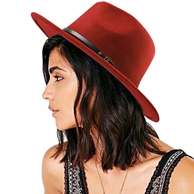 Bild av DRESHOW Bredbrättad Hatt Fedora för Kvinnor Bältesspänne Retro Panama Floppy Hut