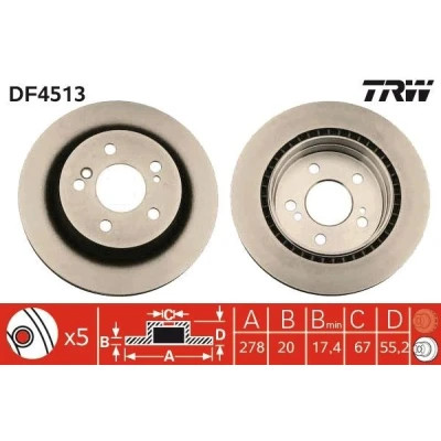 Bild av TRW DF4513 Disque de frein 278 20 5 112 ventilé peint MERCEDES BENZ: Classe C Berline, SLK, W124 Break