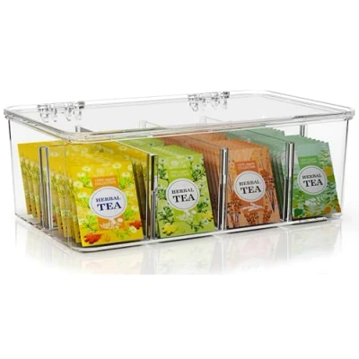 Bild av KICHLY tepåse arrangör 1 pack stapelbar förvaring med klart lock tepåsar hållare för bänkskivor, köksskåp, skafferi, sötningsmedel (klar)