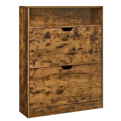 Bild av VASAGLE Skoskåp med 2 vänddörrar, skoställ 3 nivåer, 1 öppet fack, justerbar och avtagbar avdelare, för 1116 par skor, smal ingång, 24 x 80 102 cm, rustik brun, LBC048B01