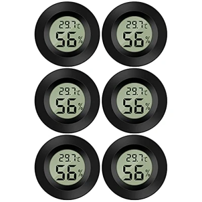 Bild av Thlevel LCD digital temperatur luftfuktighet meter termometer, mini termometer hygrometer och luftfuktighetsmätare för växthus/bilar/hem/kontor, svart, 6 Pack Round