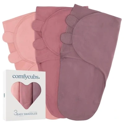 Bild av Bekväma ungar babyfilt, swaddle filt 3 6 månader, nödvändigheter för nyfödda, spädbarn sovsäck wrap, 100 % andningsbar bomull, baby pojke flicka, justerbar pack (rosa, malva, mullbär, stor)