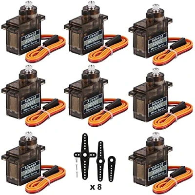 Bild av Adeept 8 st mikroservomotor kit AD002 9G servomotor metall växlad för gör det själv smart bil robot/robotarm/STEM Raspberry Pi Arduino projekt/helikopter plan båt