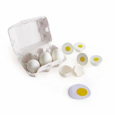 Bild av Hape Egg Carton, 3 Hard Boiled Eggs with Easy Peel Shell &amp; Fried Eggs, Wooden Realistic Educational Toy for Children 3+