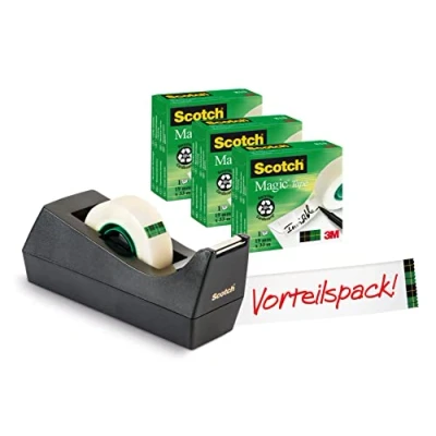 Bild av Scotch Magic SM3 Självhäftande tejp med dispenser, Svart, 3 stycken