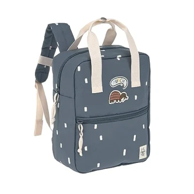 Bild av Casual Barnryggsäck med bröstbälte dagis väska ryggsäck 28 cm, 5,5 liter, 3 år/mini fyrkantig lyckliga tryck Mörkblå, bröstrem