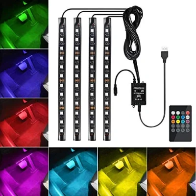 Bild av Favoto 4x12 interiörbelysning LED atmosfär lätt bilinteriörbelysning ledde interiör med USB port och IR fjärrkontroll
