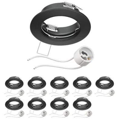 Bild av ledscom.de 10 st Tak infälld ram FERE svart matt (LED/Halogen/GU10/MR16/PAR16/50mm) inkl. GU10 uttag