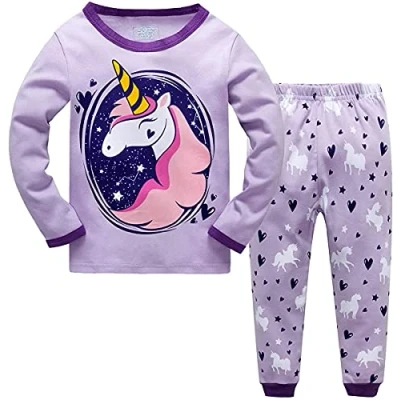 Bild av Qzrnly Flickpyjamas giraff bomull barn långärmad pyjamas, lila, 10 År
