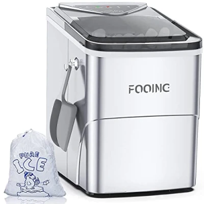 Bild av FOOING Isbitsmaskin, ismaskin med självrengörande funktion, 15 kg/24 h, 9 isbitar på bara 6 minuter. Tyst drift, Ice Cube Maker, isbitsberedare för användning i hushåll, kontor
