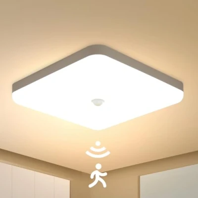 Bild av Combuh taklampa med rörelsesensor 30 W, IP56, 2400 lm, varmt vit 3000 K, vattentät LED för badrum, kontor, veranda, garage, balkong, 25 x 4 cm