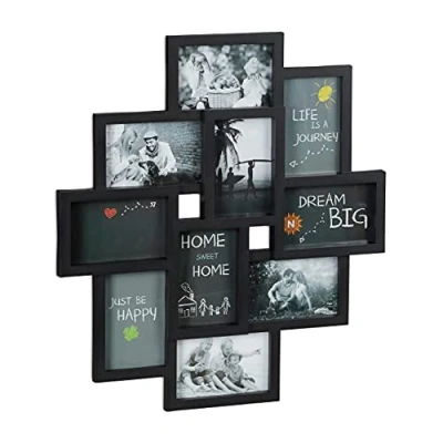 Bild av Relaxdays Collage multiram, för 10 foton, bilder 9 x 13 cm, vertikalt och horisontellt format, H B 55 50 svart, en storlek