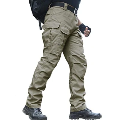 Bild av zuoxiangru Vattentäta byxor för män Rak passform Tactical Combat Army Cargo arbetsbyxor med flera fickor (#56 kaki, Tag L)