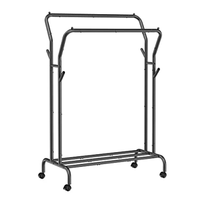 Bild av SONGMICS klädhängare på hjul, 2 klädstänger, klädhängare, av stålrör, lastkapacitet upp till 100 kg, 103,5 cm bred, multifunktionell förvaring, svart HSR107B01