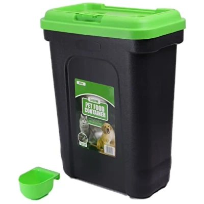 Bild av DIVCHI 30 L förvaringsbehållare för husdjur flip topplåssystem med integrerat skopa plastfåglar lufttät hund katt djur torrfoder 15 kg dispenser tunna grön