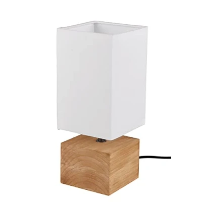 Bild av Reality Leuchten Bordslampa Woody R50171030, trä brun, tygskärm vit, exkl. 1 x E14