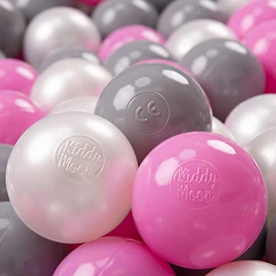 Bild av KiddyMoon 50 Ø 7 cm barnbollar lekbollar för bollbad baby plastbollar tillverkade i EU, pärla/grå/rosa