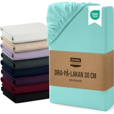 Bild av Utopia Bedding dra på lakan djup ficka 30 cm (12 tum) borstad mikrofiber (Spa Blå, 160x200)