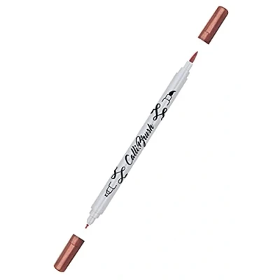 Bild av ONLINE Calli.Penselpenna med dubbel spets, pensel och kalligrafispets, penselpennor för handbokstäver i olika färger, färgglada bullet journal pennor, kalligrafipennor, färg: metallisk röd