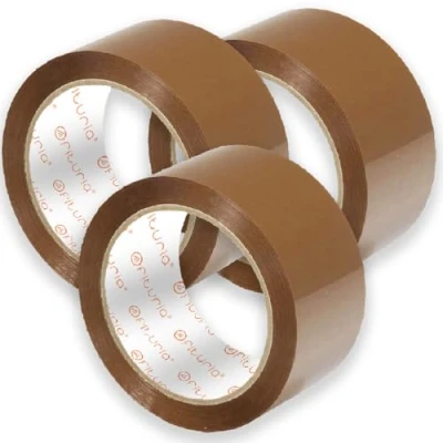 Bild av OFITURIA Förpackningstejp, brun självhäftande tejp, flyttning och frakt, förpackningstejp för förpackning, försegling säker stark packning (50 mm x 120 m, 3 band)