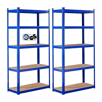Bild av Arebos Kraftiga hyllor set om 2 180 x 90 40 cm 875 kg lastkapacitet 5 MDF plattor enkel montering genom plugin system hylla lagerhylla källarhylla stickningshylla verkstadshylla blå
