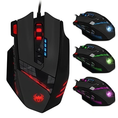 Bild av Zelotes Gaming Mus,12 Programmerbara Knappar Spelmus,4000DPI,Vikt Inställning,Multilägen LED Lampor,Ergonomisk USB Trådbundna Möss för PC,Mac,Svart