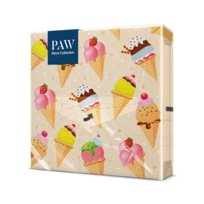 Bild av PAW servetter 3 lager (33 x 33 cm) I 20 stycken perfekt för fester, födelsedagar, fester barnkalas bordsdekoration färgglada pappersservetter med motiv glass Cream