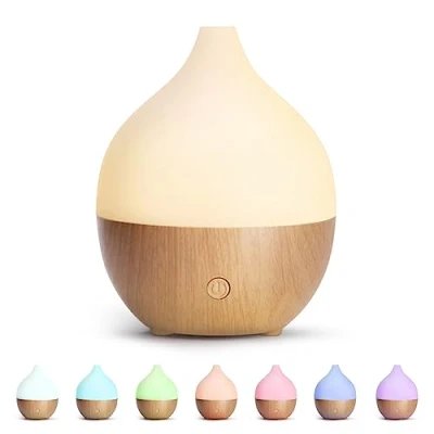 Bild av SALKING Aromadiffuser, 100 ml, liten, ultraljuds aromaterapi diffuser, för eteriska oljor, med automatisk avstängningsfunktion, varmvit ljus, vitt träfiber, diffusor hem, kontor eller yoga