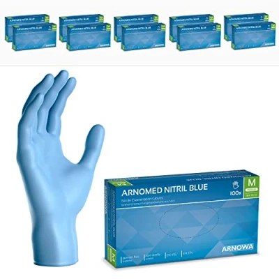 Bild av ARNOMED engångshandskar blå, nitrilhandskar M, 1000 st/låda, puderfria &amp; latexfria, engångshandskar, handskar finns i storlekarna XS, S, L, XL XXL.