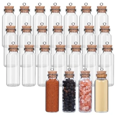 Bild av Belle Vous 25 Pack Gåvoburkar i Glas med Korklock &amp; Skruvöglor 15 ml Kapacitet Uppsättning Små Lufttäta Förvaringsflaskor för Bröllopsgåvor, Fester, Kökskryddor och Sylt