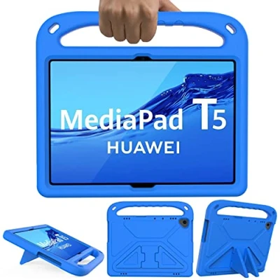 Bild av GOZOPO Barnfodral till Huawei MediaPad T5 10 (10,1 tum) stöttåligt handtag stativ skydd barnsäkert fodral för 10,1 tum (blå)