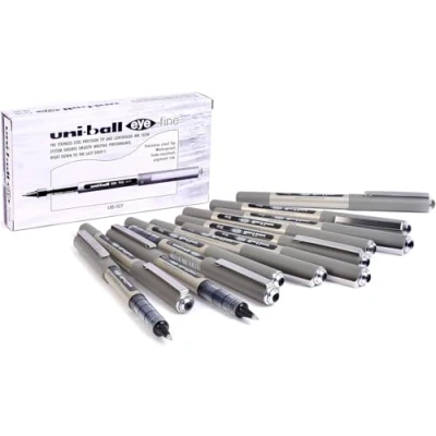 Bild av Rollerball penna UB 157 Eye Fine, Uni Ball Super Ink svart bläck, 0,7 mm spets, 12 st