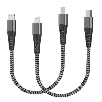 Bild av USB C till Lightning kabel kort 0,3 m 2 pack, iPhone laddningskabel Apple MFi certifierad nylon typ snabbladdningskabel för 14 Pro Max 13 12
