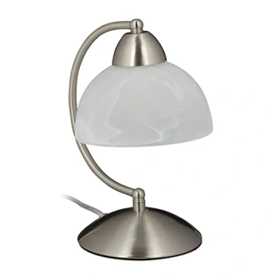 Bild av Relaxdays Bord touch, retrodesign, E14 fattning, dimbar sänglampa, glas och järn, HBT 25 x 15 19 cm, silver