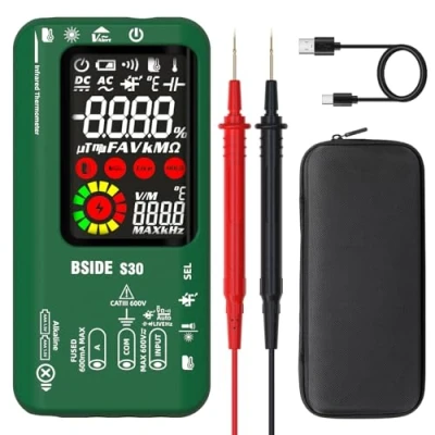 Bild av BSIDE Intelligent digital multimeter med infraröd termometer 10 000 färg LCD räknare LED testare och högspänningsdiod strömladdningsbar spänningstestare laserpekare