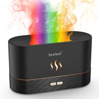 Bild av Jeebel Diffusor för Luft Aroma 180ML Mini Ultrasonic Luftfuktare med Flerfärgad Flameffekt Aromaterapi Diffuser Sovrum Kontor Tyst och Vattenlös Automatisk Avstängning