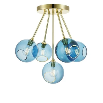 Bild av DESIGN BY US Ballroom Molecule taklampa, blå, glas, 5 ljus