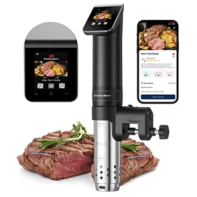 Bild av KitchenBoss Sous Vide Garer Stick WLAN: G330 Wifi Präzisionskocher Präziser Temperaturinstellung till 90℃ IPX7 Wasserdicht TFT Touch Display Immersion Tauchzikulator 360 Zirkulation med Timer