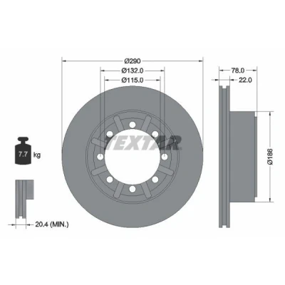 Bild av TEXTAR 93117600 Disque de frein 290 22 08/08 132 ventilé l&#039;intérieur sans boulon fix roue, moyeu roue
