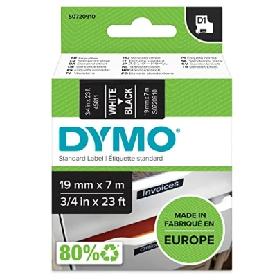 Bild av DYMO Original D1 etikettband vit på svart 19 mm x 7 m självhäftande märkband för LabelManager märkningsmaskin