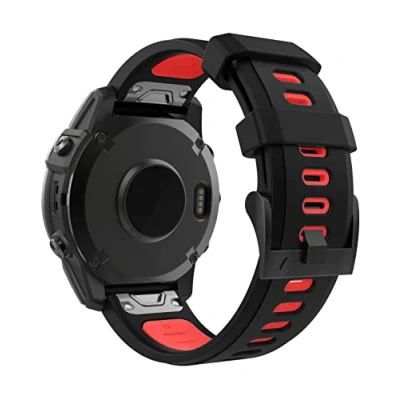 Bild av MoKo Watch Strap Compatible with Garmin Fenix 7/7 Pro/6/6 Pro/5/5 Plus/Forerunner 965/955/945/Instinct Solar/Instinct 2, Quick Fit 22mm Soft Silicone Replacement Band Sport Wristband, Black/Red