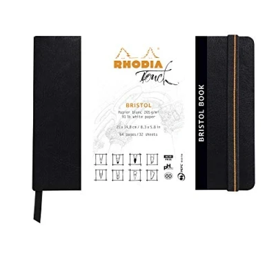 Bild av Rhodia 116114C Bristol Book, 32 ark blankt, vitt bristolpapper, 205 g, 21 x 14,8 cm liggande format, softcover med konstläder, svart, 1 styck