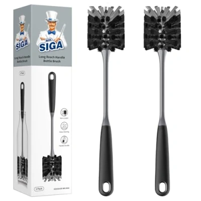 Bild av MR.SIGA Flaskborste med långt handtag, flexibel skrubbborste för vattenflaskor, glas, muggar, svart, 2 pack