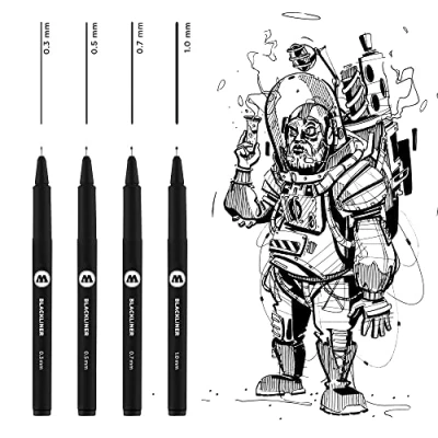 Bild av Molotow Blackliner Set 2 (linjebredd 0,3 mm till 1,0 mm, fineliner med permanent, dokumentäkta bläck) 4 stycken svart