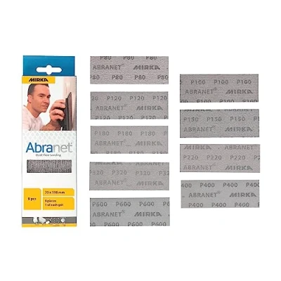 Bild av Mirka Abranet slipband med nät 70mm x 198 mm kardborreband/Mix pack 1 st av varje korn 80, 100, 120, 150, 180, 220, 320, 400, 600/9 st/för slipning trä, spackel, lack, plast