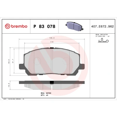Bild av Bromsbeläggssats, skivbroms BREMBO P 83 078