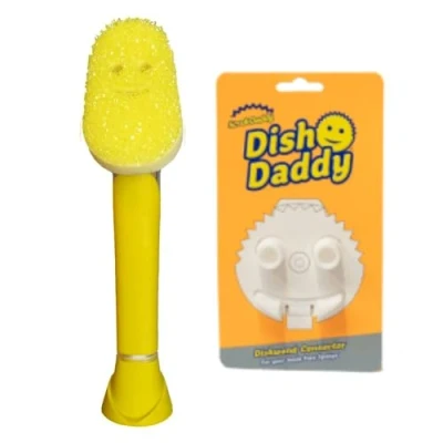 Bild av Scrub Daddy Dish Wand &amp; Connector Head, Soap Dispensering Brush, Textändrande Tvättsvamp med flytande handtag, Disksvamp inbyggd skrapa, skrubbhuvud och stativ Blå